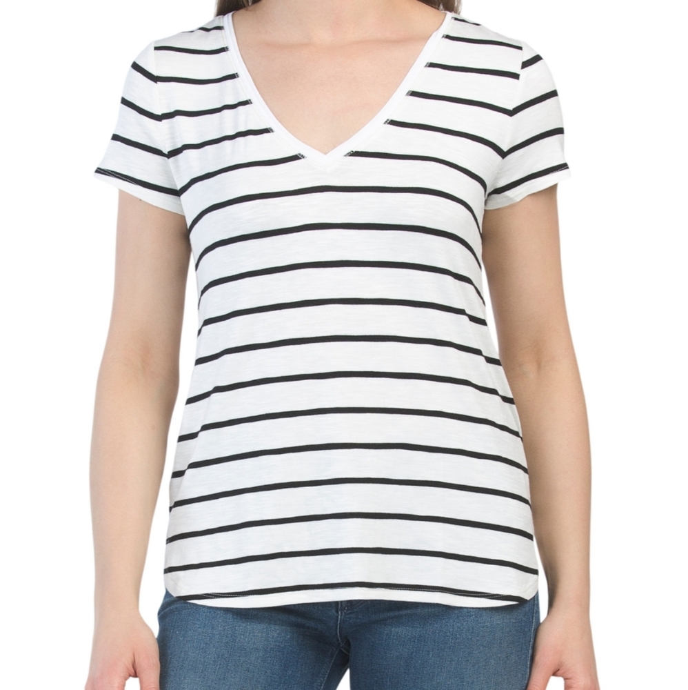 White House Black Market Striped Capped Sleeve Tee